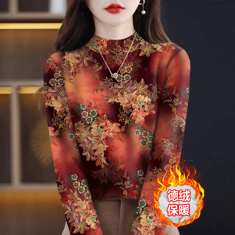 清仓捡漏~德绒打底衫女秋冬新款时尚洋气妈妈装气质磨毛保暖小衫
