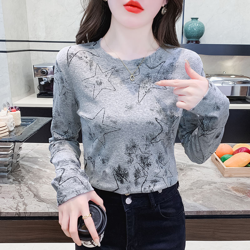 广州十三行高端爆款~2025年新款洋气打底衫印花圆领气质秋衣服潮