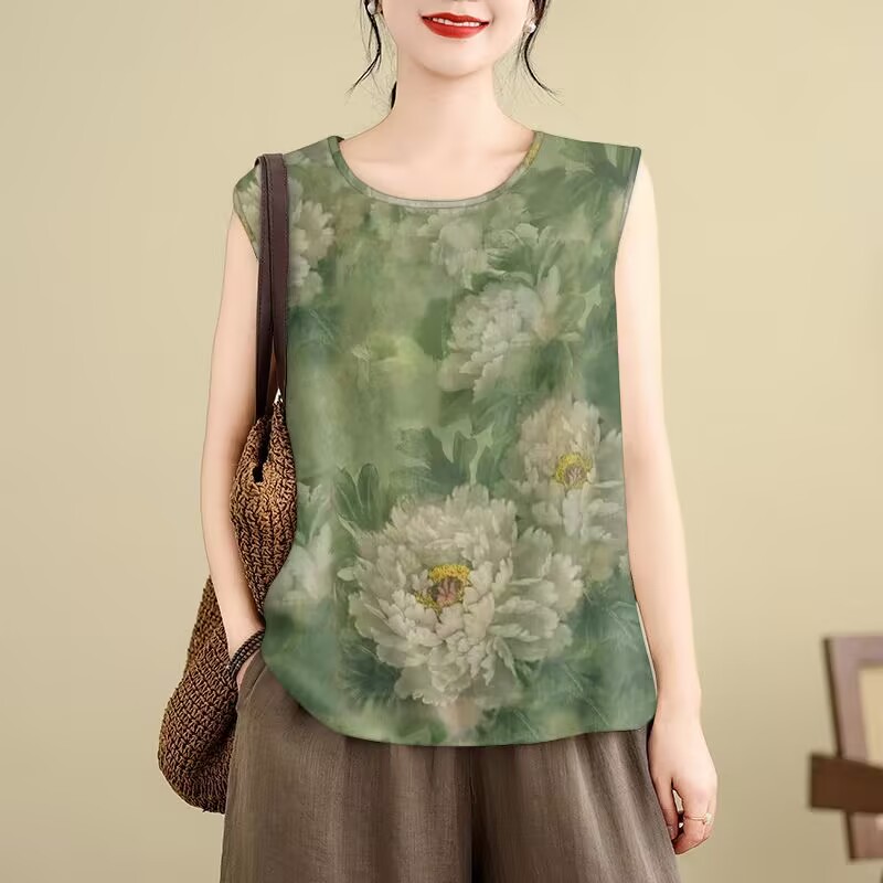 深圳南油轻奢高端货~2025新款夏季圆领中老年遮肚无袖背心女上衣