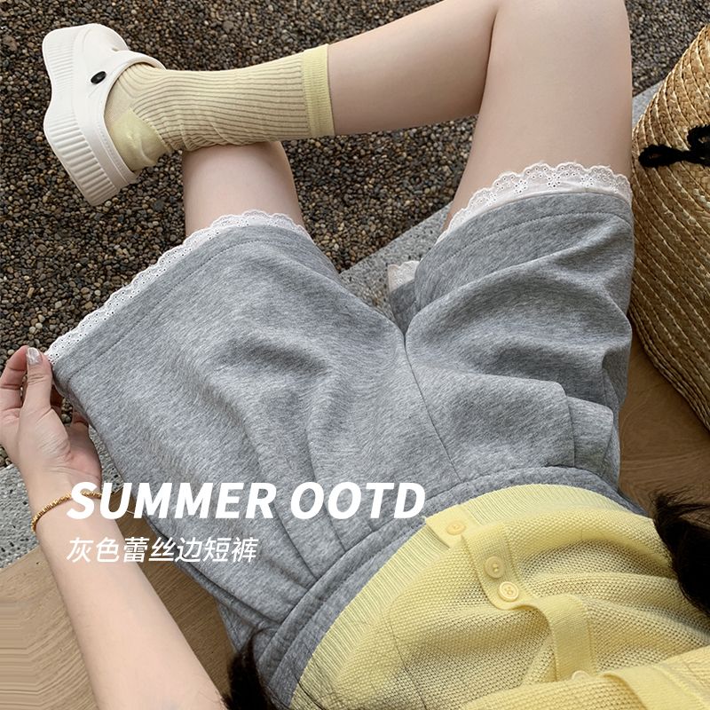 蕾丝花边短裤女夏2026新款外穿高腰宽松显瘦休闲三分裤休闲运动裤