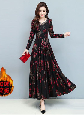 广州十三行高端爆款~妈妈装秋冬季长袖连衣裙高端洋气中老年长款