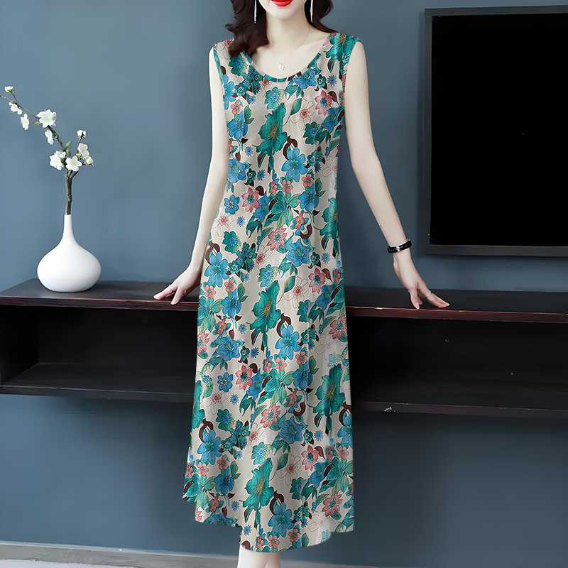 广州十三行高端爆款~修身气质减龄遮肚妈妈装吊带中长款连衣裙女