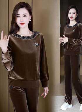 洋气刺绣金丝绒休闲运动套装女2026春秋季气质时尚圆领卫衣两件套