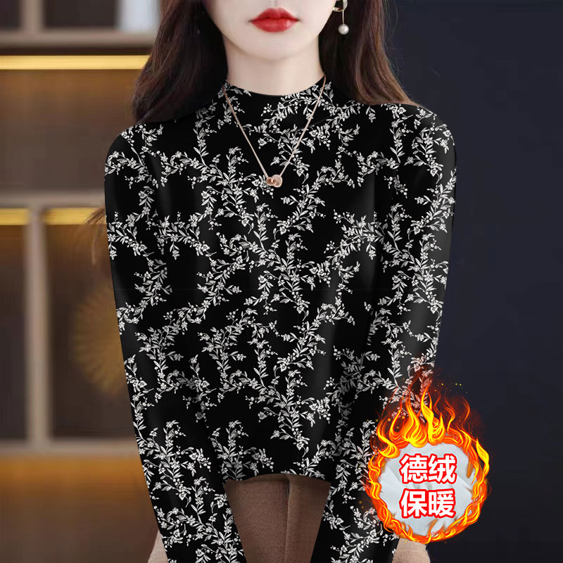 清仓捡漏~德绒半高领打底衫女2025秋冬新款妈妈长袖t恤大码上衣潮