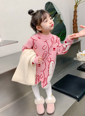 女童洋装宝宝春秋款加o厚儿童毛衣裙裙子公主裙韩系童装2023春款