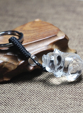 天然白水晶猪吊坠挂件 白水晶猪钥匙扣挂坠12生肖水晶猪转运吊坠