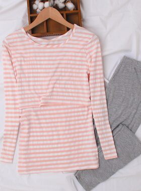 孕妇哺乳衣春夏薄款o弹力喂奶家居服产后月子服打底套装衬衣衬裤