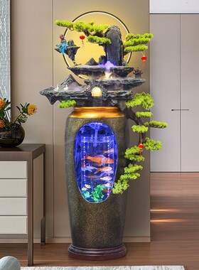 中式假山流水f摆件循环水景观客厅玄关电视柜旁喷泉落地鱼缸装饰