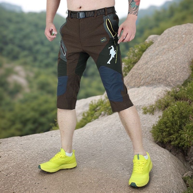 夏季速干短裤男防水修身户外v七分裤男式徒步登山裤耐磨快干裤透