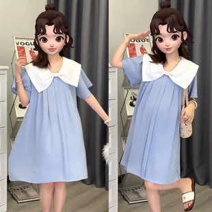 孕妇夏装连衣裙娃娃衫小个子aw字版型宽松夏天夏季薄款雪纺裙2023