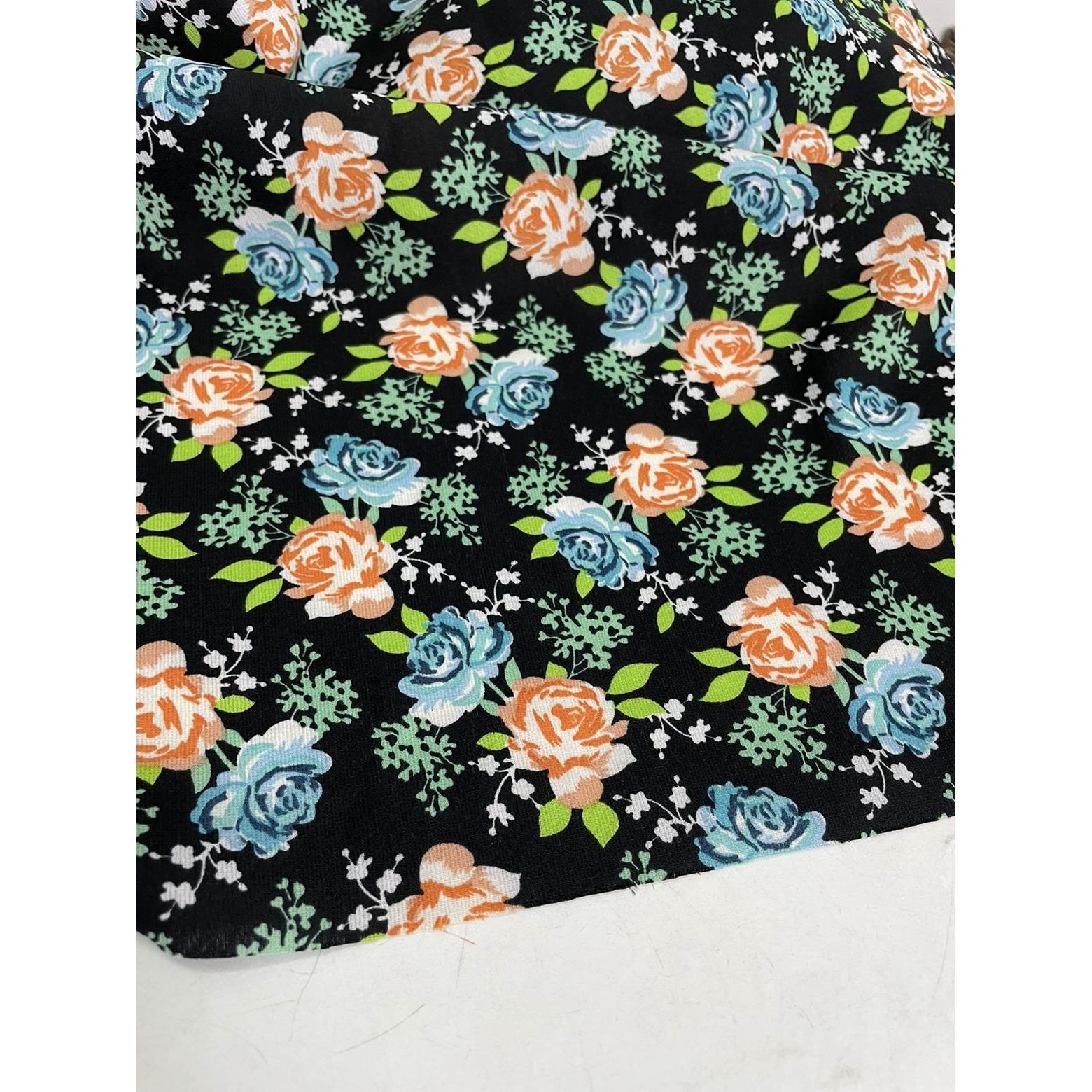 3米夏季黑底印花雪纺布头柔软透气垂感连衣裙上衣旗袍diy面料D357