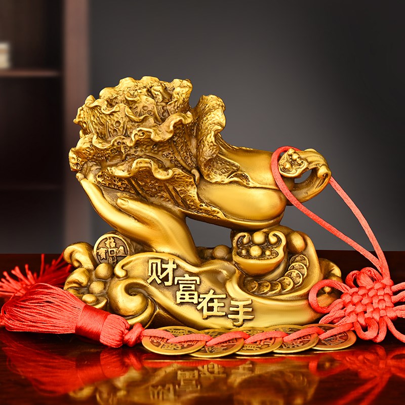 铜白菜摆件纯铜财富在手吉祥如意百财家居玄关办公室Y车载装饰礼