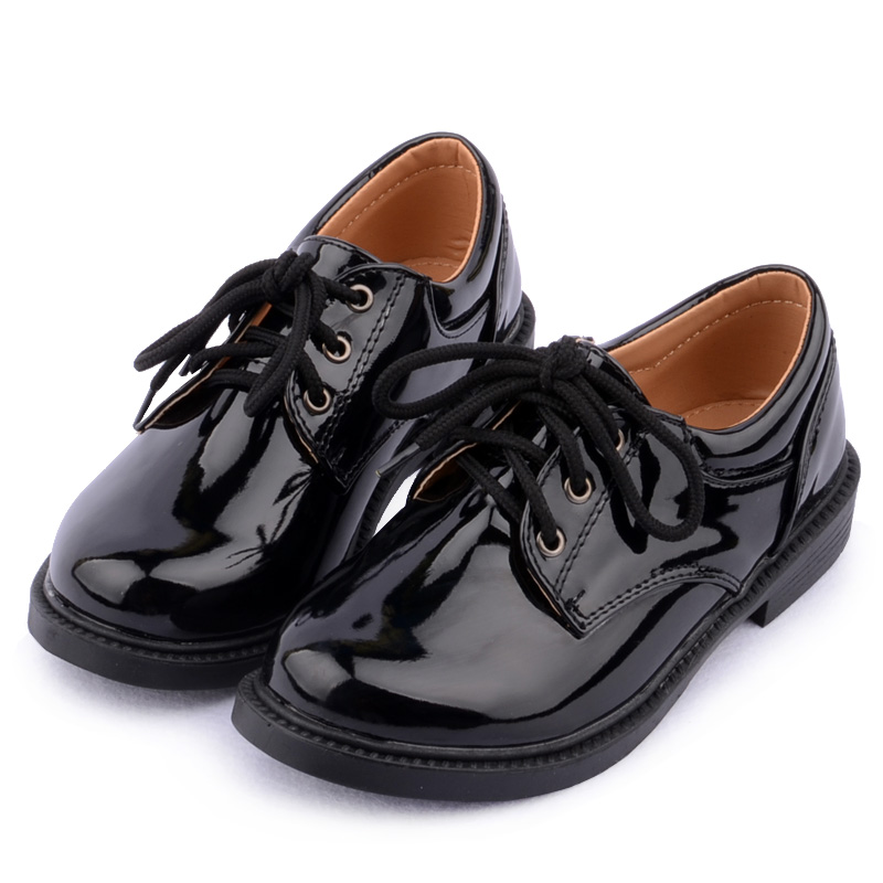 男儿童黑皮d鞋男孩白色亮皮鞋系带小学生歌唱钢琴西装搭配礼服校