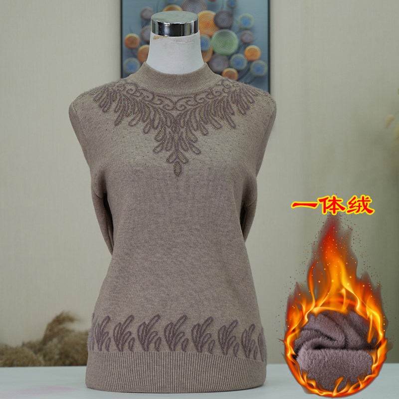 中老年妈妈装半高领加厚加绒毛衣中年女装纯色Q宽松百搭针织打底