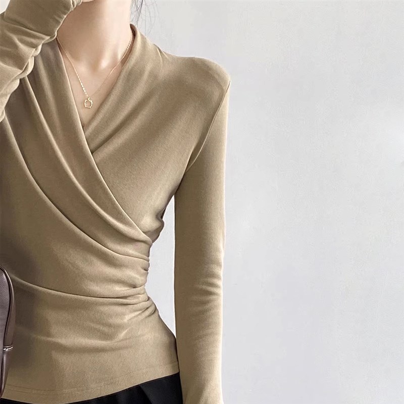 洋气又高JI 交叉式哺乳衣外出辣妈款 V领长袖打底哺乳期喂奶上衣