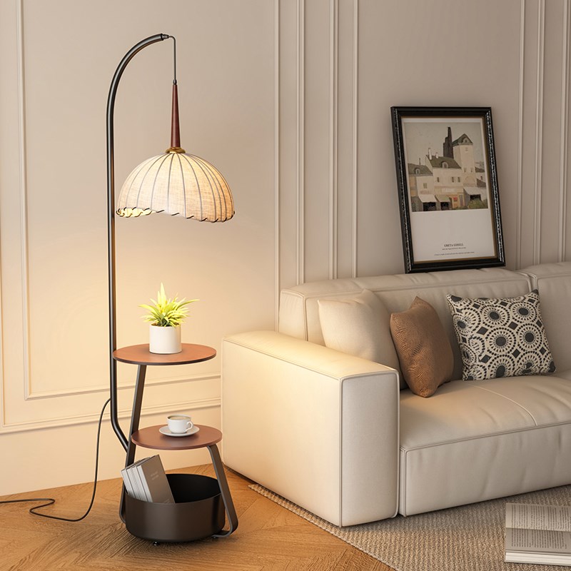 中古落地灯客厅i沙发边几氛围灯法式复古卧室床头柜置物架一体台