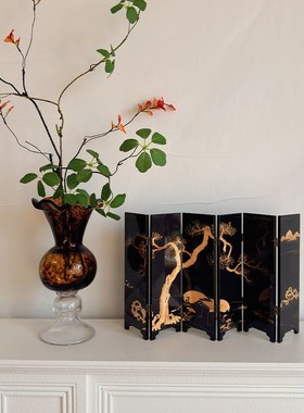新中式禅意小屏风桌面装饰n摆件迷你遮挡小隔断古典艺术工艺品送