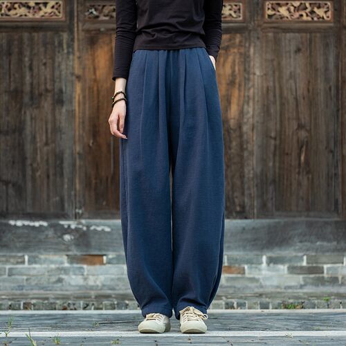秋冬加绒太极裤女 加厚棉麻练功裤太极服P装灯笼裤武术裤棉裤