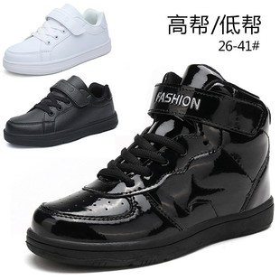 春秋冬款8高帮全黑色男童鞋子9儿童C运动鞋加绒10女孩皮面板鞋12