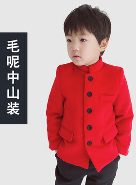 儿童毛呢中山装主持人男童西装钢琴合唱演出套装表演拜年服装厚冬