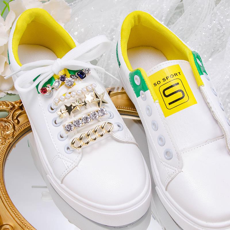 小白鞋鞋DYX花布帆鞋属装饰品板鞋面金水鞋钻珍珠带钻鞋配饰鞋带