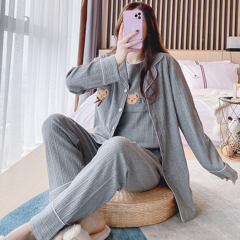 月子服春夏薄款纯棉产后孕妇三件套哺乳睡衣春秋S季怀孕期喂奶家