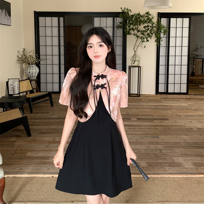高级时髦夏哺f乳两件套装时尚外出上衣浦乳吊带裙喂奶旗袍连衣裙