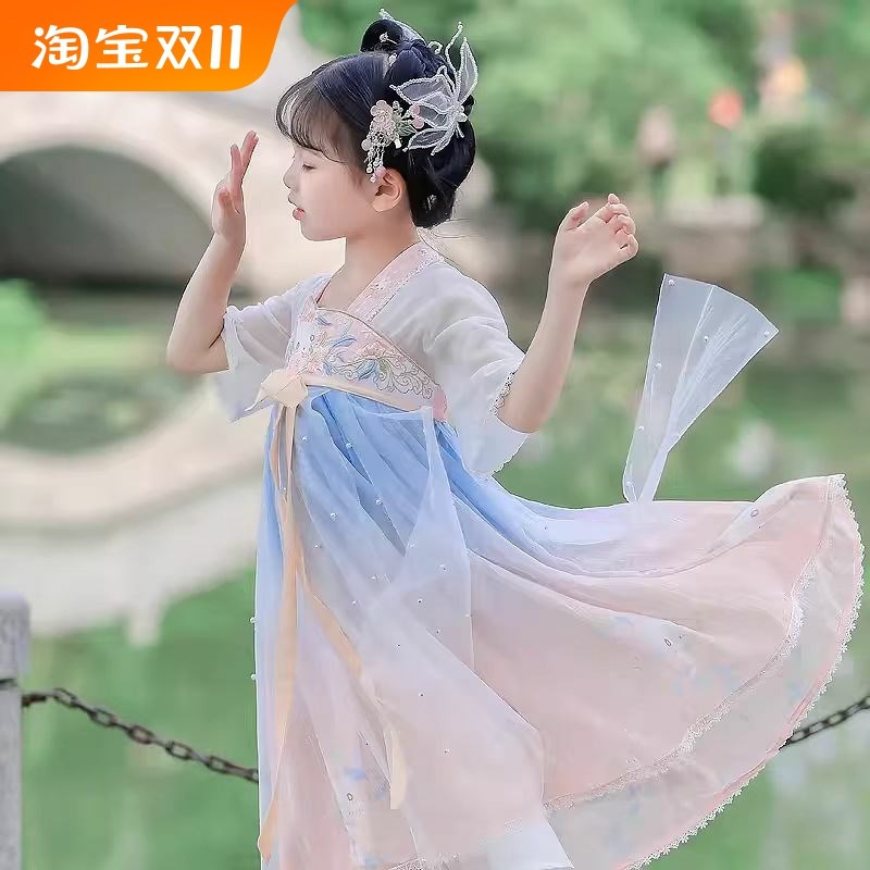 女童汉服2024夏l季薄款公主连衣裙古装可爱中国风高端儿童短袖襦