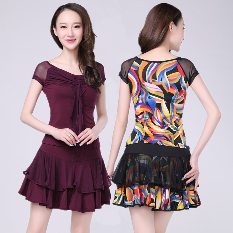 跳舞衣新款广场舞服装夏季短袖z上衣套装拉丁舞蹈服跳舞裙表演服