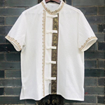 新款西双版纳傣族服装男款上衣复古风泼水节唐装云南短袖夏季