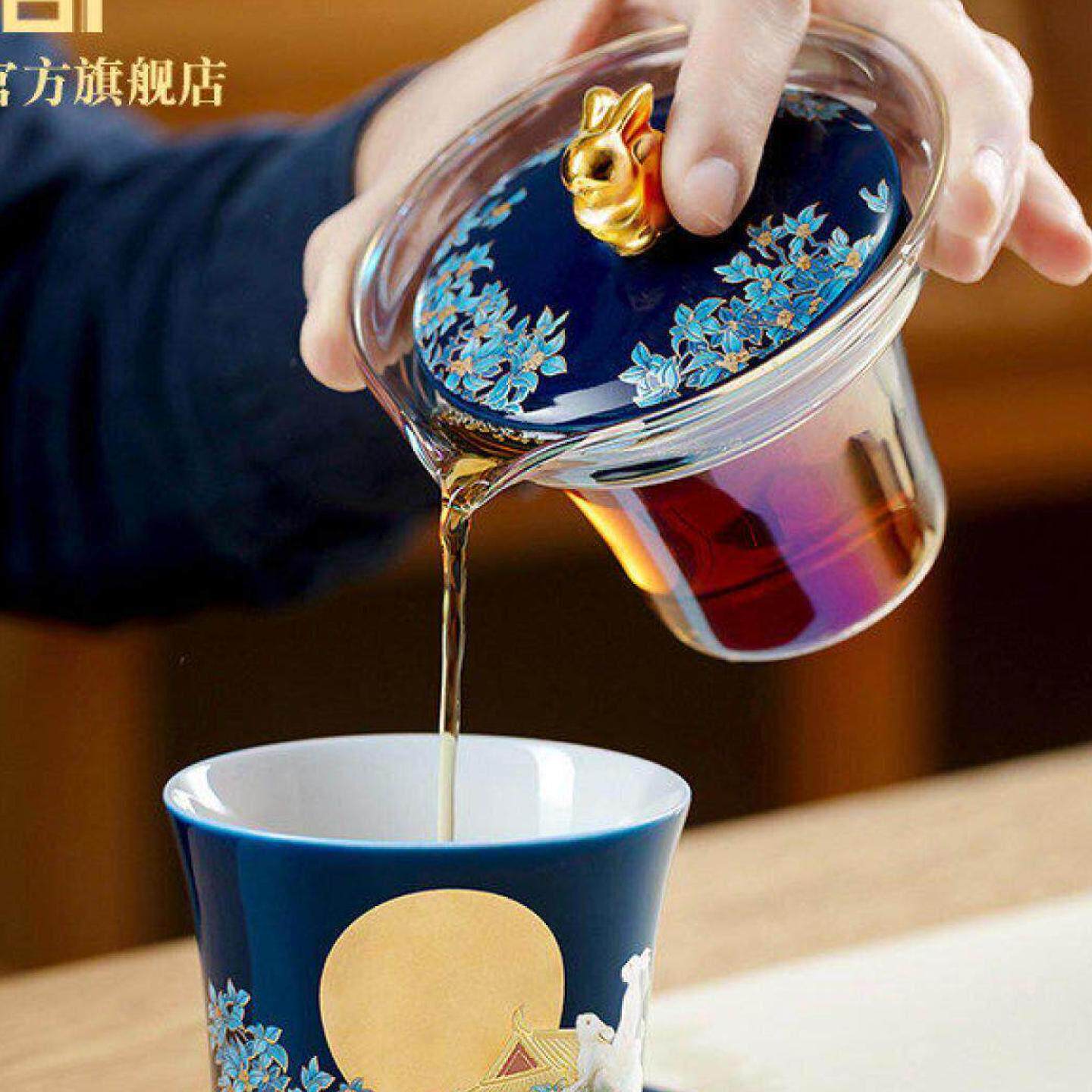 故宫瑞兔迎月旅行茶具一壶二杯功夫茶具便携户外景德镇陶瓷礼盒装