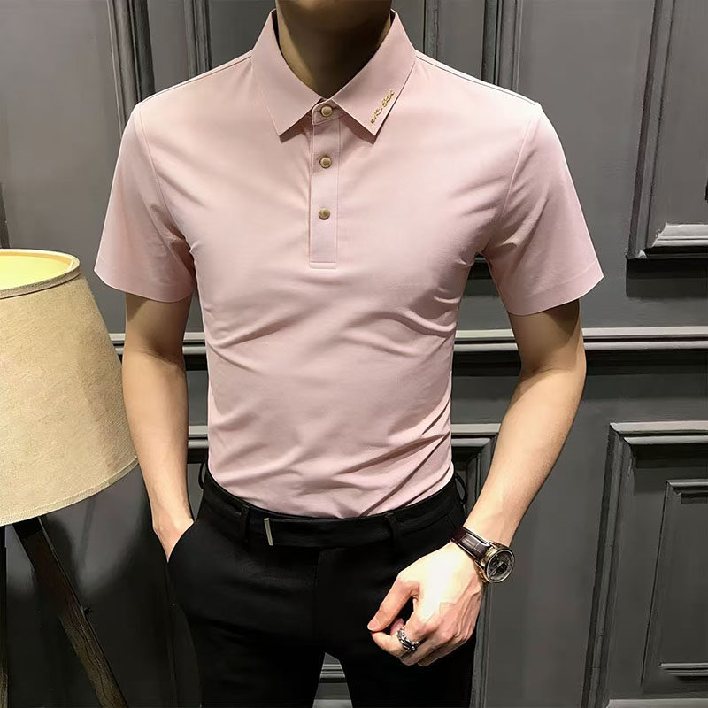 2026夏季新款冰凉感弹力短袖POLO衫男无痕冰丝翻领T恤保罗衫上衣