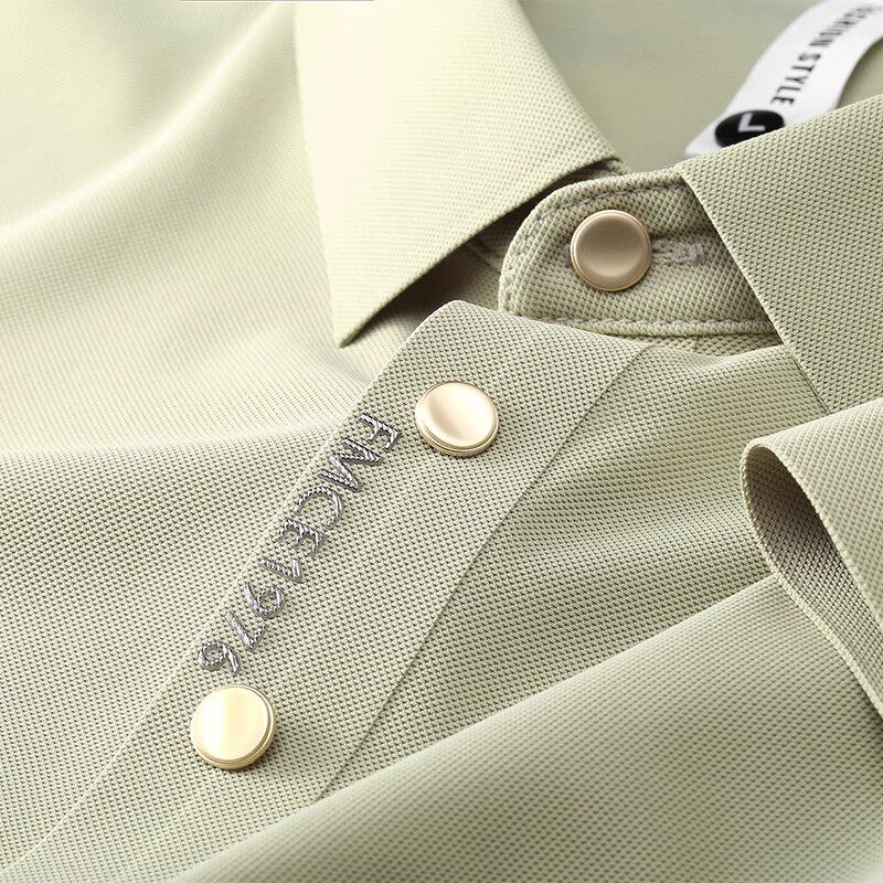 轻奢级冰丝polo衫男士短夏季无痕压胶袖修身商务免烫字母短袖t恤