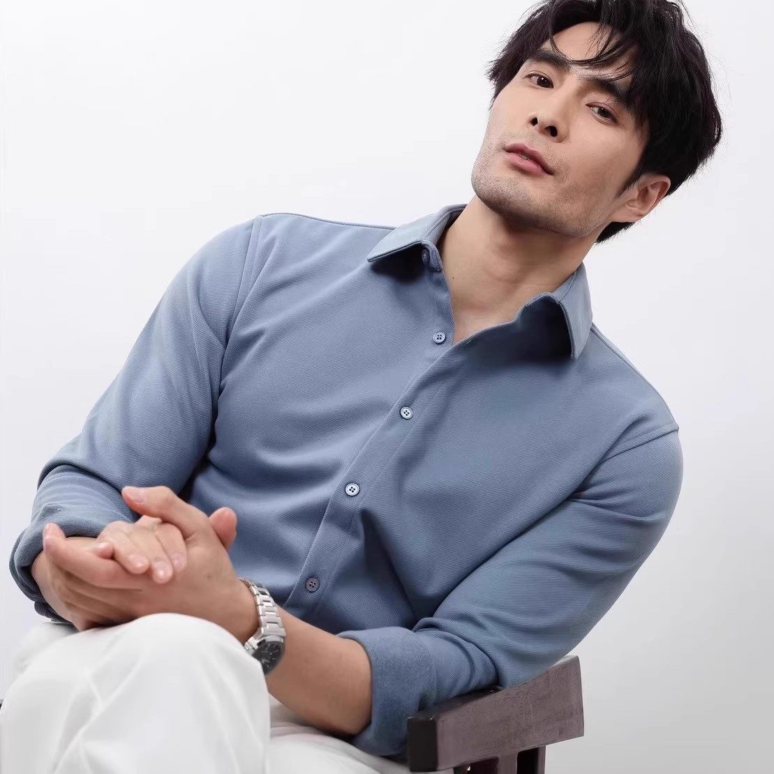 百搭衬衫男士磨毛呢秋冬季新款加厚保暖修身商务休闲高级长袖衬衣