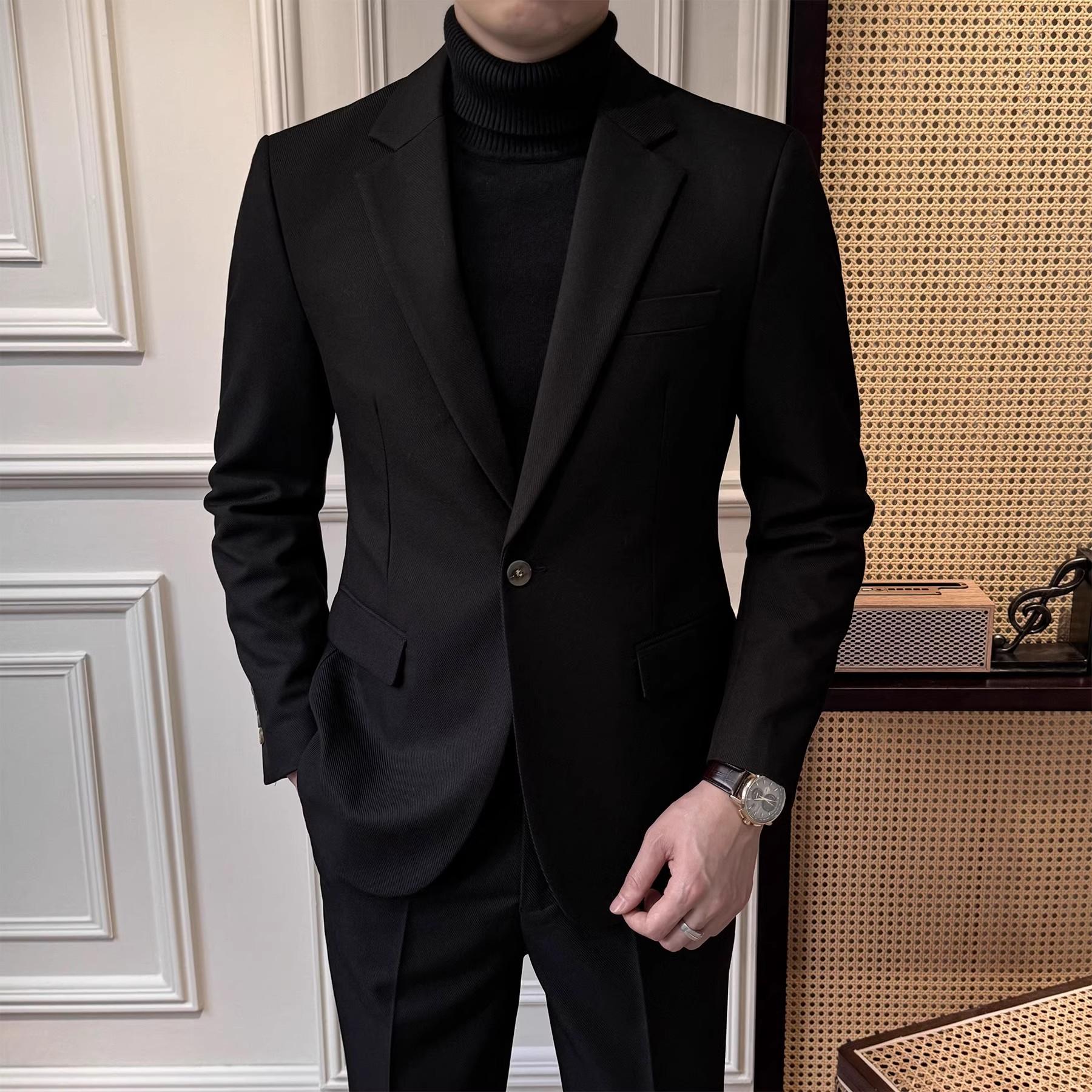 高端商务正装西装套装男士时尚秋冬季新款休闲修身两件装职业西服