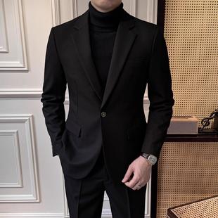 男士 时尚 两件装 西装 职业西服 休闲修身 套装 新款 高端商务正装 秋冬季