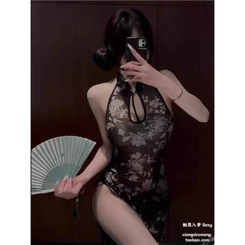 梨花压海棠大码薄款透视旗袍性感