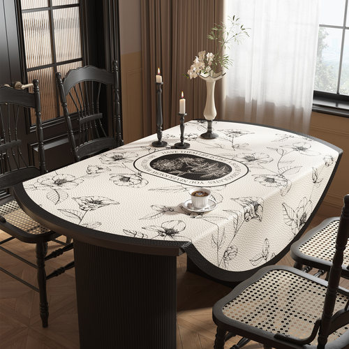 美式椭圆形桌布可折叠圆桌桌垫防水防油免洗皮革圆形茶几保护垫