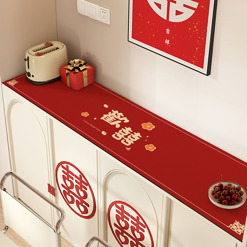 结婚餐边桌布红色喜庆氛围鞋柜