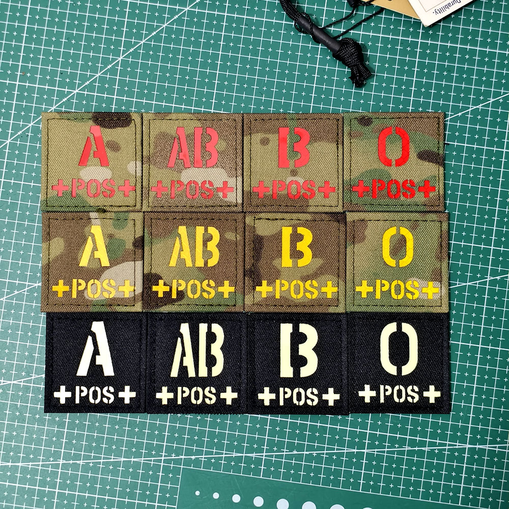 正方形6厘米血型章反光夜光魔术贴章战术头盔户外医疗救援徽章