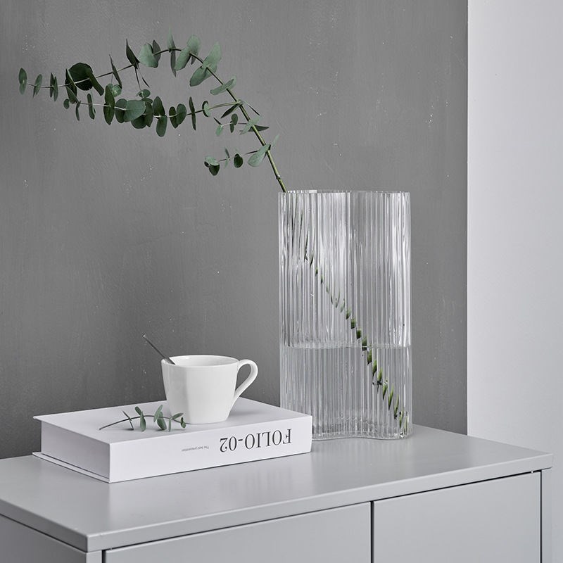 北欧设计a款脚印花瓶创意极简约餐桌透明百合花瓶摆件玻璃客厅插