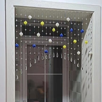 水晶珠帘隔断客厅玄关门帘藤球珠帘屏风过道免打孔装饰帘田园风帘