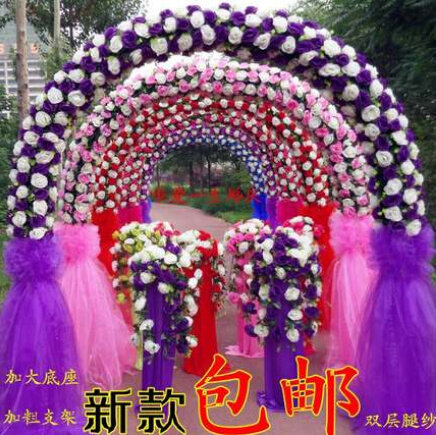 现货速发结婚拱门室外农村绢花婚庆花门庆典礼喜庆新款绢花拱门铁