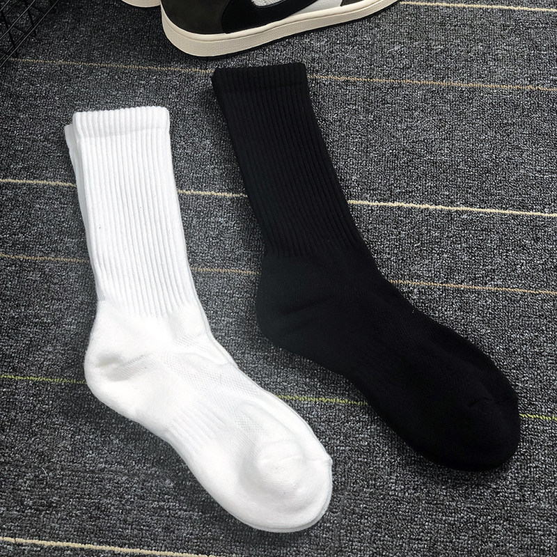 5双秋冬季黑色运动加q厚男长色袜子黑流潮白纯筒中筒商务长袜