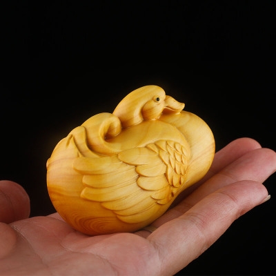 1杨件木鹅实玩随手品工天收文黄艺把摆件男件物木刻身动藏把雕小