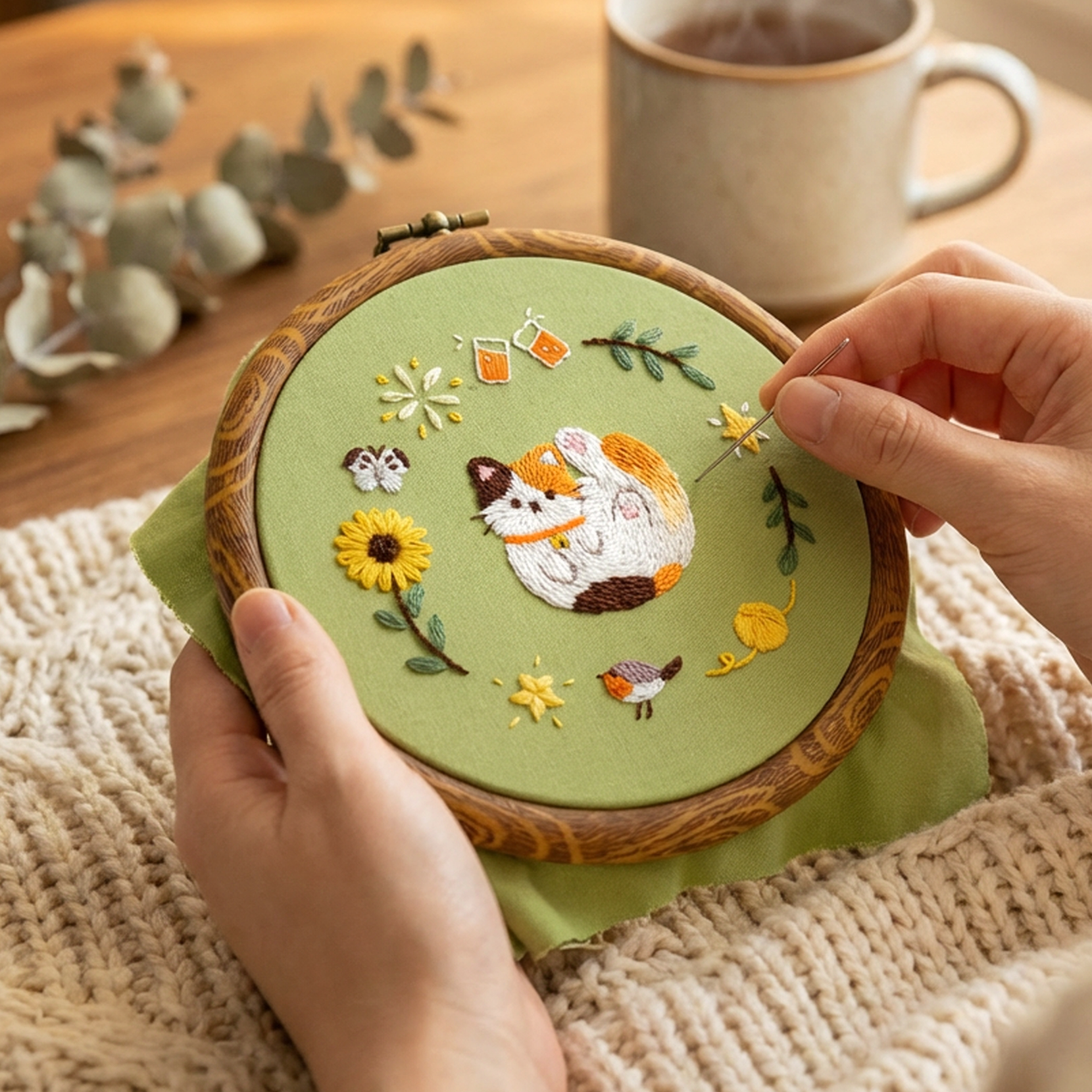 刺绣diy材料包情侣手工礼物治愈系画框家居摆件挂件装饰相框画