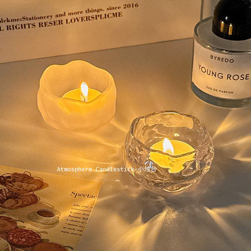 烛台摆件小众高级感不规则玻璃蜡烛杯台座底座客厅餐桌氛围感装饰,家居饰品,烛台,淘宝优惠券,粉丝福利购,淘宝优惠卷