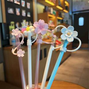 8mm吸管杯吸管帽紫色兰铃花吸管套防尘塞可循环卡通吸管配件