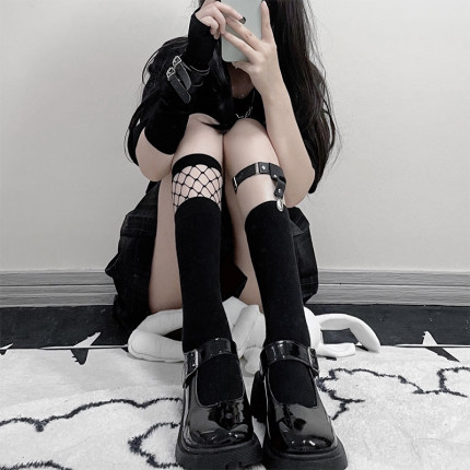 中筒袜子女潮夏季薄款黑色及膝丝袜JK小腿袜夹Y2K千禧辣妹高筒袜