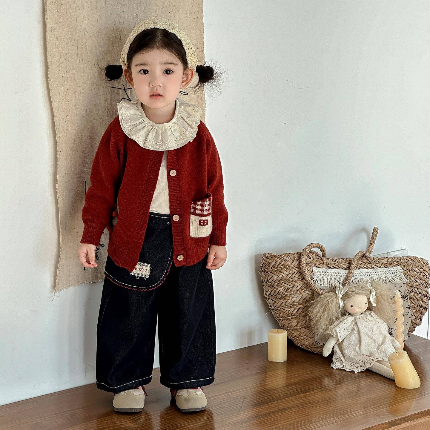 点兮2025秋季新款婴幼儿三件套女宝宝毛衣外套娃娃衫牛仔裤套装潮